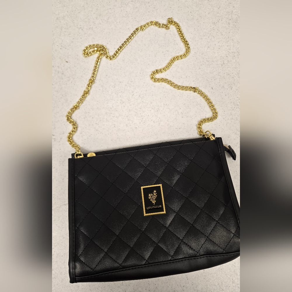 Small Black Quilted Crossbody Bag with Gold Chain